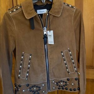 Coach Woman Camel Brown Suede Leather Jacket NEW w Tags